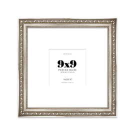9x9 Silver Ornate Photo Frame With White Mat For 6x6 Picture, Ready to Hang or Stand, 1 Pack