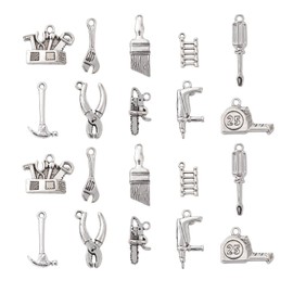 UR URLIFEHALL 50 Pcs 10 Styles Tibetan Builders Theme Charms Antique Silver Pliers Screwdriver Hammer Tool Charms for DIY Jewellery Making