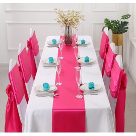 Horbaunal 12 Pack Hot Pink Satin Table Runner 12 x 108 Inch, Smooth Table Runners for Wedding Banquets Birthday Party