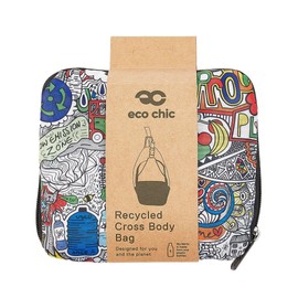 ECO CHIC Lightweight Foldable Crossbody Bag Recycled Plastic Shoulder Backpack Folds Into Pouch for Storage (Save the Planet)