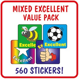 560 Mixed Square Excellent Motivational Childrens Pupils School Teachers Praise Reward Stickers Value Pack 16mm Primary Teaching Services