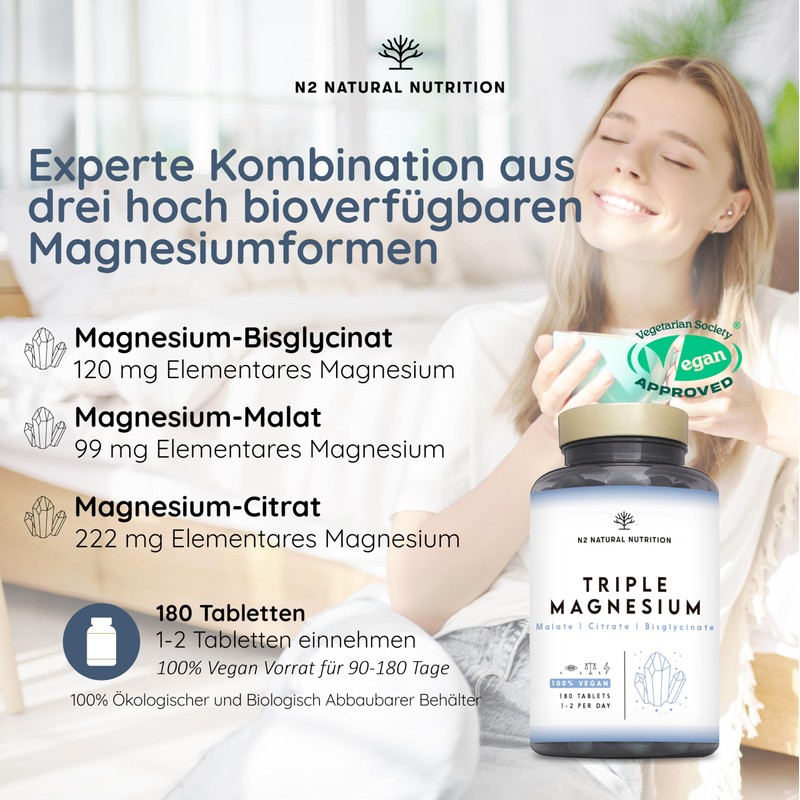 Triple Magnesium. 180 Kapseln. N2 Natural Nutrition