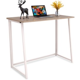 4NM 31.5" Small Desk No-Assembly Folding Computer Desk Home Office Desk Study Writing Table for Small Space Offices - Natural and White