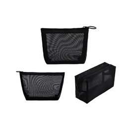 Clapoyis Portable Mesh Cosmetic Pouch, Mini Bag Set of 3 Sizes, Black