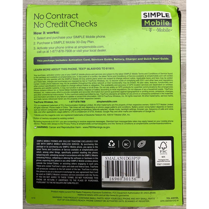 Simple Mobile 4G LTE Data TLC A1 5" Touchscreen 16GB