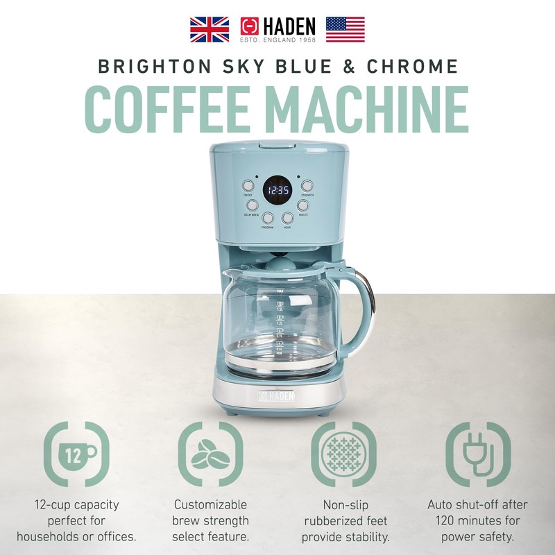 Haden Brighton Coffee Machine, 12 Cup Programmable Drip Coffee Maker
