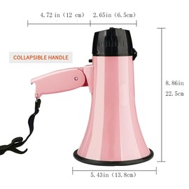 MyMealivos Portable Megaphone Bullhorn 20 Watt Power Megaphone Speaker Voice and Siren/Alarm Modes with Volume Control and Strap (Pink)