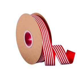 HugeDE 50 Yards 2.5cm Grosgrain Ribbon - Striped, Wired Edge Decorative Craft Ribbon for Christmas - Red, White