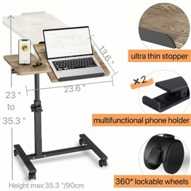 IRUFGLL Adjustable Laptop Stand for Couch Laptop Bed Table with Wheels Medical Overbed Tables Couch Tray Table Hospital Bed Table Office Carts & Stands-Coffee