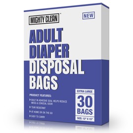 Mighty Clean Extra Large Adult Diaper Disposable Bags - 30 Bags | Leak-Proof, Odor Sealing, Tear Resistant | Discreet for Diapers, Incontinence Pads, Sanitary Product Disposal | Durable and Unscented