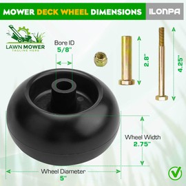ILONPA 022-1000-00 Mower Deck Wheel for Bad Boy 022-5234-98 Exmark 103-4051 103-7263 & Many Bore 5/8" Wheel Size (4 Pack)