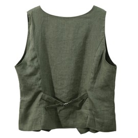 Amazhiyu Womens Pure Linen Sleeveless Button Down Crop Top V Neck Waistcoat Vest Kombu Green, Medium
