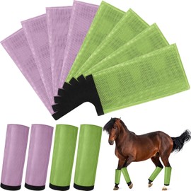 Bulyoou Set of 8 Mesh Fly Boots for Horse Breathable Mesh Horse Boots Protective Loose Wraps Adjustable for Preventing Legs Reduces Flies and Mosquitoes Bites(Green, Purple)