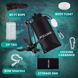 Moclear Kayak Anchor Kit, 3.5 lb Folding Grapnel Boat Anchor for Small Boat, Paddle Board, Canoe, SUP, Jet Ski (Black)