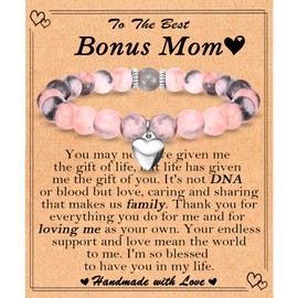 FIEEFX Bonus Mom Mothers Day Gifts, Christmas Valentines Day Easter Birthday Gifts Stocking Easter Basket Stuffers Beaded Bracelet Jewelry Gifts for Bonus Mom Women