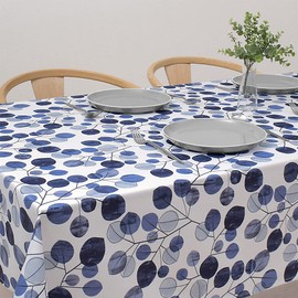 Style Decor W4702200 Tablecloth, 100% Cotton, Fashionable, Rectangular, Northern Europe, 47.2 x 59.1 inches (120 x 150 cm), Standard, Navy, Leaf