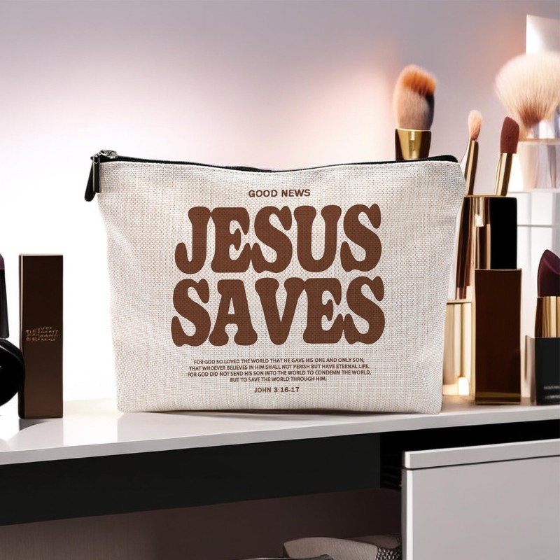 Christian Gifts for Women, Christian Makeup Bag, Jesus Saves Bible