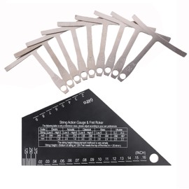 Wzenclave 10 Piece Guitar Luthier Tool Kit Includes 9 Understring Radius Gauges & 1 Fret Rocker with Metric/Imperial Charts (1mm Thickness) for Guitar Setup & Repair Piece Guitar Luthier Tool Kit