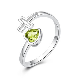 YLT 925 Sterling Silver Birthstone Rings Adjustable Heart Cross August Stone Birth Month Ring Birthstones Jewelry Birthday Gifts for Women