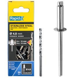Rapid 5000397 4.8 x 18mm Stainless Steel Rivets with free drill bit (Bag of 50)
