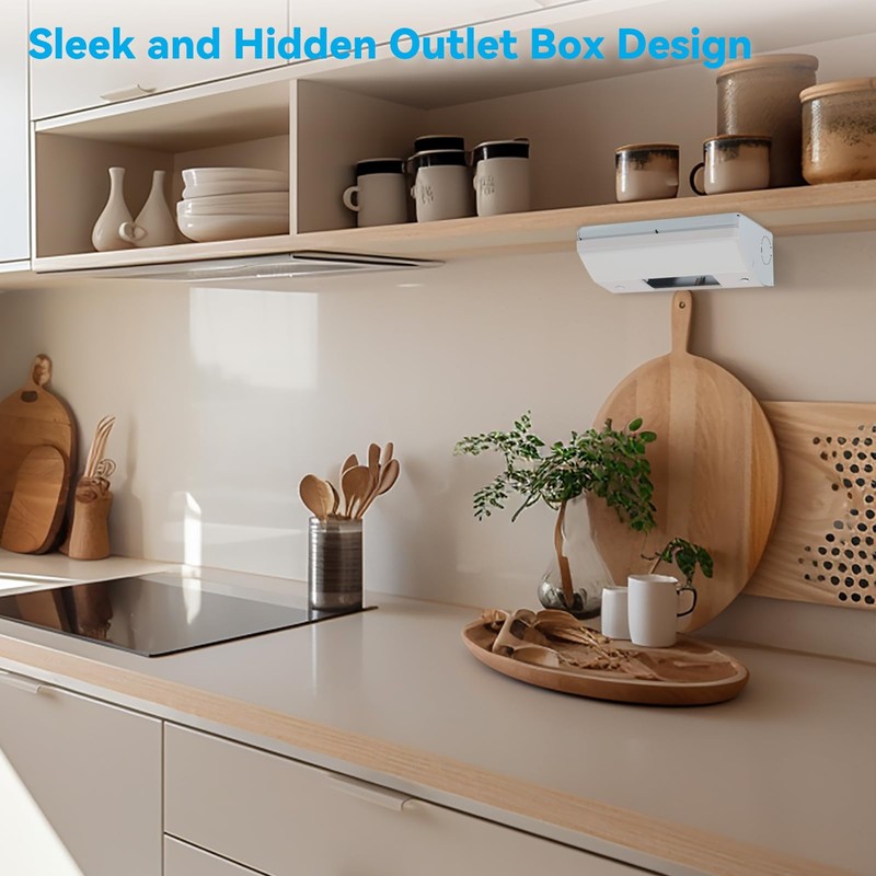 Under Cabinet/Counter Outlet Box for Hidden Outlets, Easy to Install,
