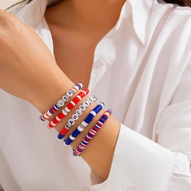 Palotay Fourth of July Bracelets for Women Men Red White Blue Independence Day Preppy Bracelets American Flag Gifts-Preppy