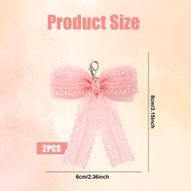 Mikovivi 2pcs Bow Shoe Charms, Pink Lace Bow Shoe Charm for Sneakers Shoelace Charms with Buckle Shoe Lace Decoration Chain DIY Shoes Decoration Accessories for Women