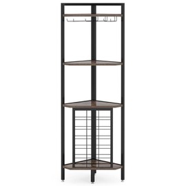 Tribesigns Wine Rack, Industrial Freestanding Floor Bar Cabinets for Liquor and Glasses Storage for Home Kitchen Utensils Bottles Rustic - Color: 4-Tier Brown and Black