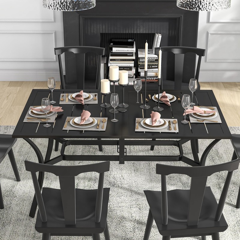 Outsunny Rectangle Outdoor Dining Table for 6 People, Steel Rectangular