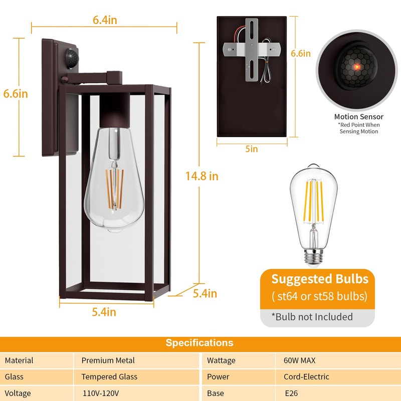 FNYUSLET 15'' Oil Rubbed Bronze Motion Sensor Outdoor Front Porch