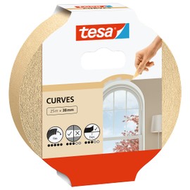 tesa Masking Tape Curves - Curved Tape with Extra Strong Crepe for Masking Curves and Irregular Shapes - for Rough and Smooth Surfaces - 25 mx 38 mm