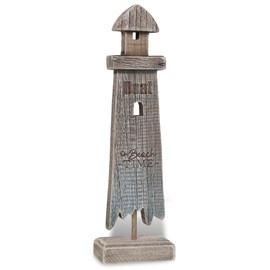 CoTa Global Driftwood Wooden Lighthouse Decor - Handcrafted Nautical Decor Lighthouse with Text Ocean Decor, Wood Sculpture Table Top Centerpiece Beach Decorations for Home and Bathroom - 10.8 Inches