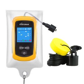 Venterior Portable Fish Finder with Sonar Transducer, LCD Display and Water Resistant Bag (Yellow)