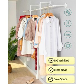 Industrial Clothing Racks Garment Racks, Wall Mounted Pipes Clothes Racks with Four Hanging Rods, Heavy Duty Garment Racks, Industrial Steampunk Closet Organizer Hall Tree (Metal Pipes-White)