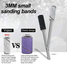 Vnjaoi 120 Pieces 3 mm Small Sanding Belts with Mandrel Bit for Nail Drill, 150# 240# Grit Upgrade Design Mini Nail Sanding Belts for Acrylic Nails Gel Remove Shaping, Manicure Nail Salon Use