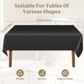 AMFUN 2Pcs Black Rectangular Plastic Table Cover (137cm x 274cm),Wipeable Water Resistant Tablecloth for Baby Shower,Events,Wedding,Birthday,Christmas, Party, Home Table Decorations