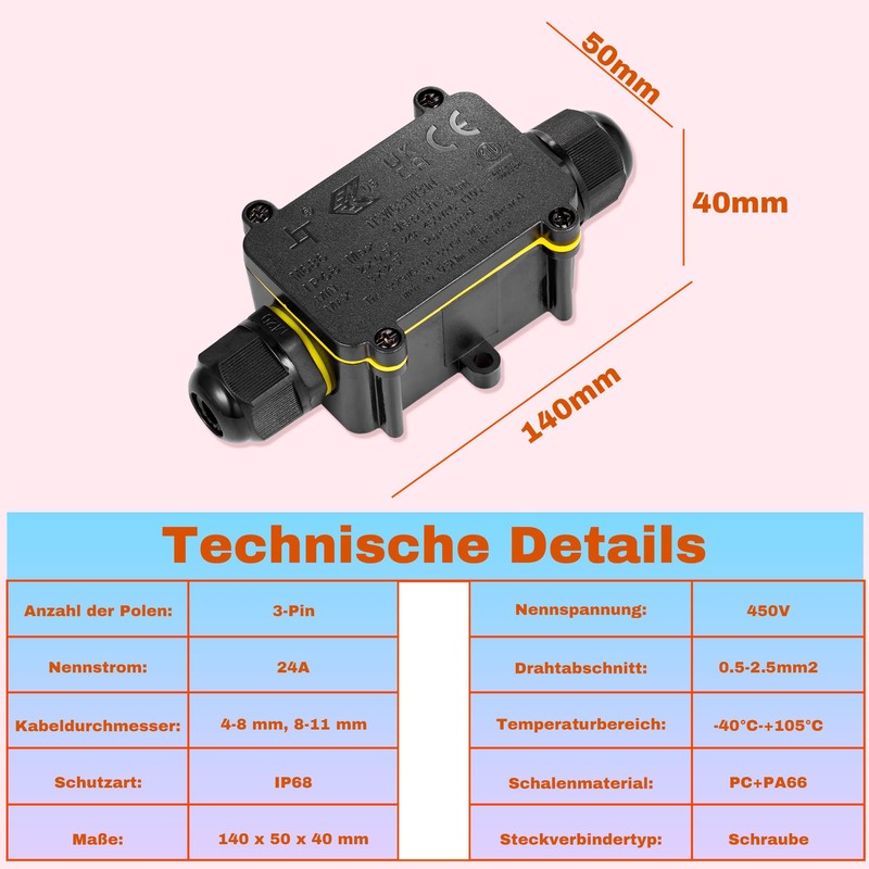 Junction Boxes Waterproof IP68 2-Way Junction Box for Outdoor Earth