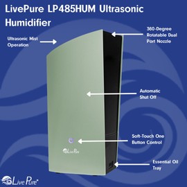 LP485HUM LivePure Ultrasonic Humidifier (8.5 x 6.5 x 14.5 in) - Long Lasting Mist Performance, Quiet Operation, Compact Humidifier for Home, Bedroom, Nursery, Office, and Dorms – White