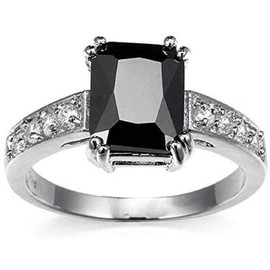 Xiaomei Men's Women Fashion Zircon Ring Jewelry 925 Sterling Silver Black Onyx Wedding Engagement Ring Size 6-11, US 8, Silver