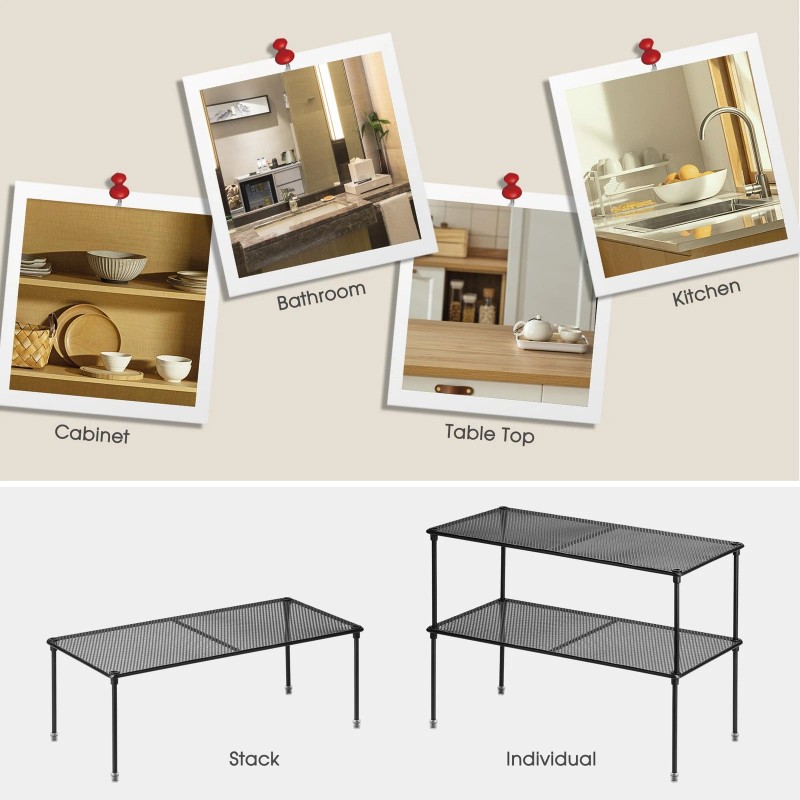 Astotsell 2-Pack Kitchen Cupboard Shelf Organizer for Cabinet Expandable &