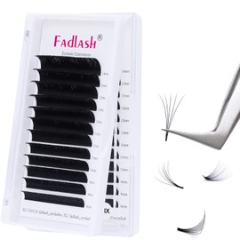 Fadlash Easy Fan Eyelash Extensions, Volume Technique Eyelashes, 0.05 mm Thickness, J Curl, 8-14 mm Length, Single Length, 1 Tray, Black, 0.05 mm-J-mix8-14