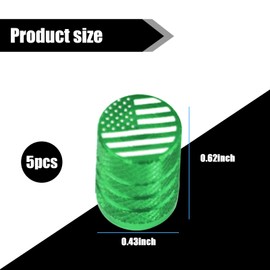 NGHEY Pack-5 Tire Stem Valve Cover, 0.6" x 0.4" American Flag Tire Valve Caps for Cars SUVs Trucks (Green)