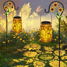 2 Pack Sunflower Solar Lanterns Outdoor Waterproof,Solar Lights Garden Decor Gifts for Mom Women Grandma Decoration Outside for Yard, Patio,Backyard,Porch