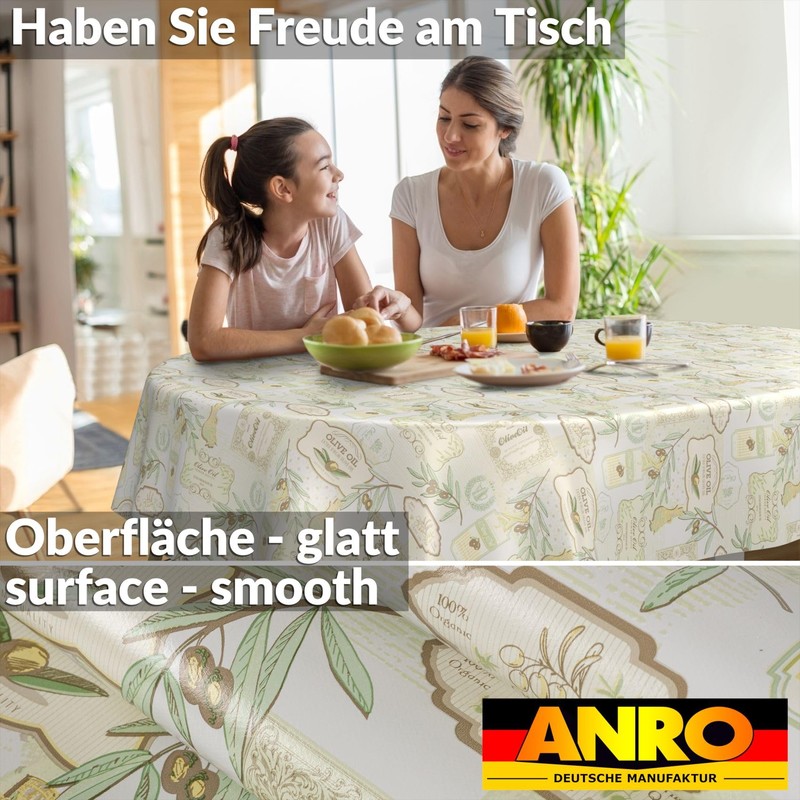 ANRO Oilcloth Tablecloth Wax Tablecloth Washable Garden Tablecloth Round Oval
