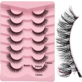 False Eyelashes 6D Lightweight Natural Comfortable, Demi Wispy Cat Eye Lashes Clear Band, Daily Eyelashes Strips Fluffy Soft