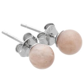 Moonstone Stud Earrings | Gemstone Earrings | Ball / Pearl 6 mm Diameter | 925 Silver, Metal Metal Semi Precious Stone, Moonstone