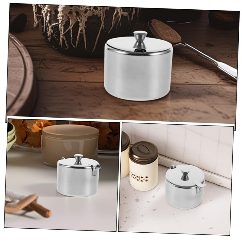 BIUDECO Stainless Steel Sugar Bowl with Lid Spoon Condiment Container