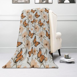 Kibue Pretty Butterfly with Floral Blanket - Lightweight, Soft & Cozy Flannel Plush Throw Blankets for Travel, Sofa, Bedroom, Office - Warm Decor for Adults Kids Women 60"×50"