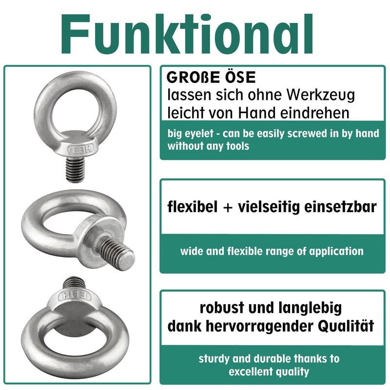 Eye Bolt Similar to DIN 580, Cast and Polished Stainless