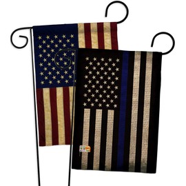 USA Thin Blue Line Burlap Garden Flag - Pack Armed Forces Police Cop Law Enforcement Sheriff Officer Support Vintage Applique - House Banner Small Yard Gift Double-Sided Made In 13 X 18.5